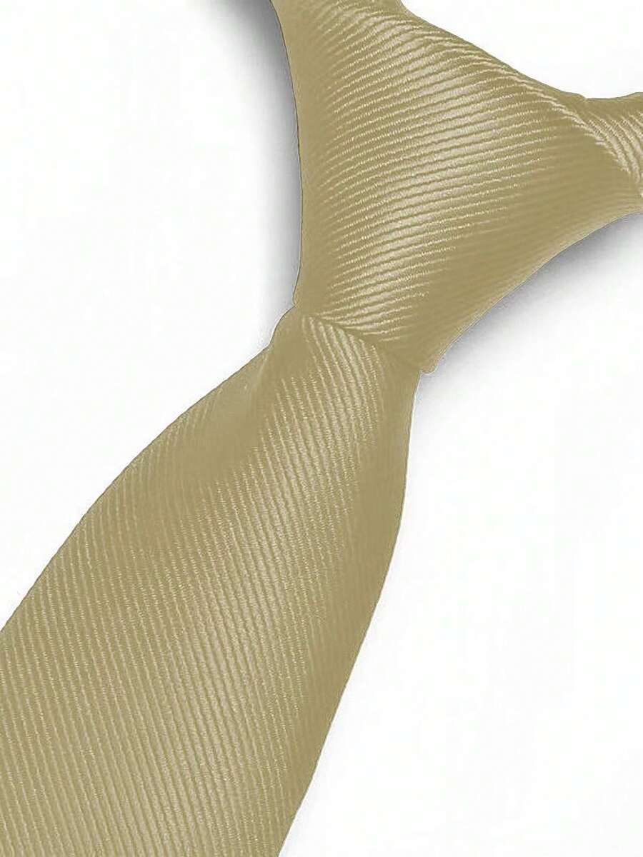 Premium Solid Plain Striped Slim Twill Tie - Khaki - View 1