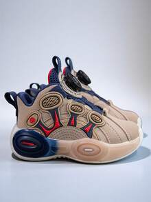 1 双儿童卡通拼接旋转鞋带 PU 运动鞋，适合户外活动和跑步，男女通用