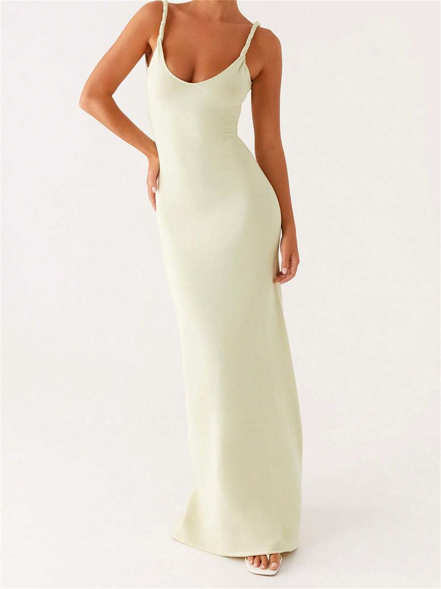 Women Sleeveless Dress Summer Solid Color Twisted Straps V-Neck Backless Party Dress For Vacation Beach Streetwear - màu xanh lá - Xem 1