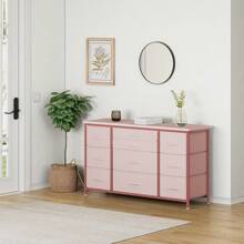 Commode pour chambre à coucher avec 10 tiroirs, meuble TV à structure métallique en tissu, commode de table en bois de décoration moderne pour chambre à coucher, salon, 120 x 39 x 70 cm