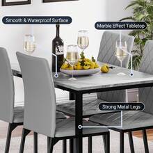 Dining Table Set For 4,Dining Table And Chairs Set Of 4, Modern Dining Table Set Kitchen Furniture, Marble Effect Dining Table Set With 4 PU Leather Dining Chairs, 120CM Dining Room Table Set For Home Kitchen Dining - Grey Table & Grey Chair - View 6