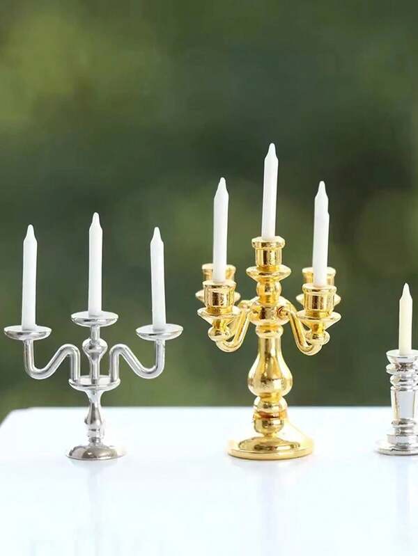 1pc Miniature Furniture Candle Holder, Mini Simulation Candlelit Dinner Decor Model, DIY Ornaments Accessory, Micro Creative Crafts Decor, Birthday Gifts