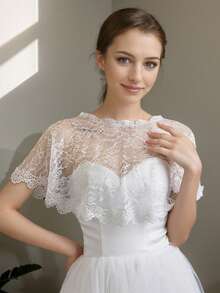 1pc Women's Spring/Autumn Lace Lightweight Capelet Shawl, Bridal Shawl, Bridesmaid Arm Cover Shawl - Multicolor - View 9