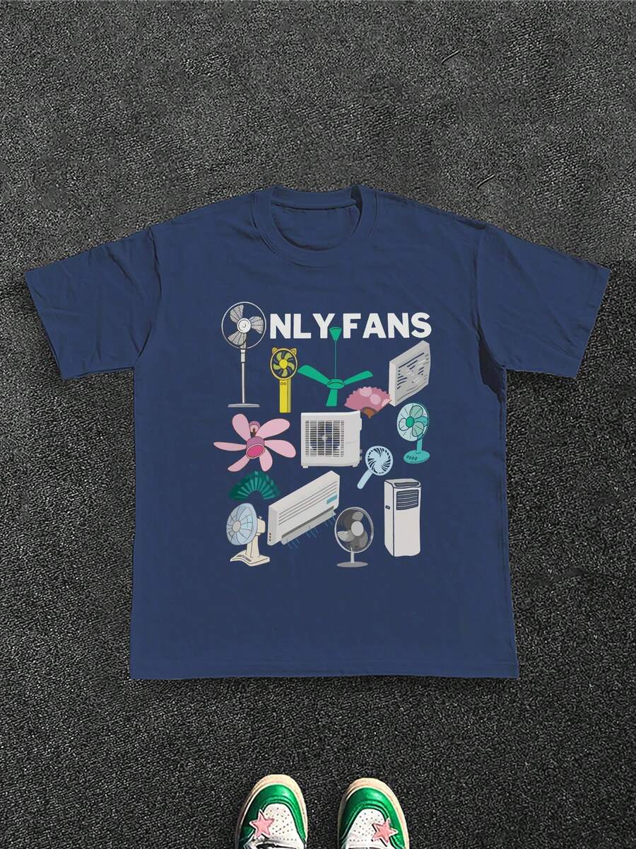 Humorous - Wordplay Men's Plus Size T - Shirt With "OnlyFans" Graphic, 100% Cotton 220g - Blue - View 1