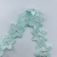 串珠蕾丝花边花卉刺绣丝带配珍珠 - 1 码，适用于 DIY 缝纫、工艺品、婚礼装饰和服装配饰（无轴） - 彩色 - 查看 22