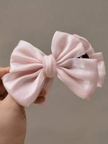 1pc Girls Bow Decor Cute Hair Claw For Spring And Summer Decoration - Pink - View 3