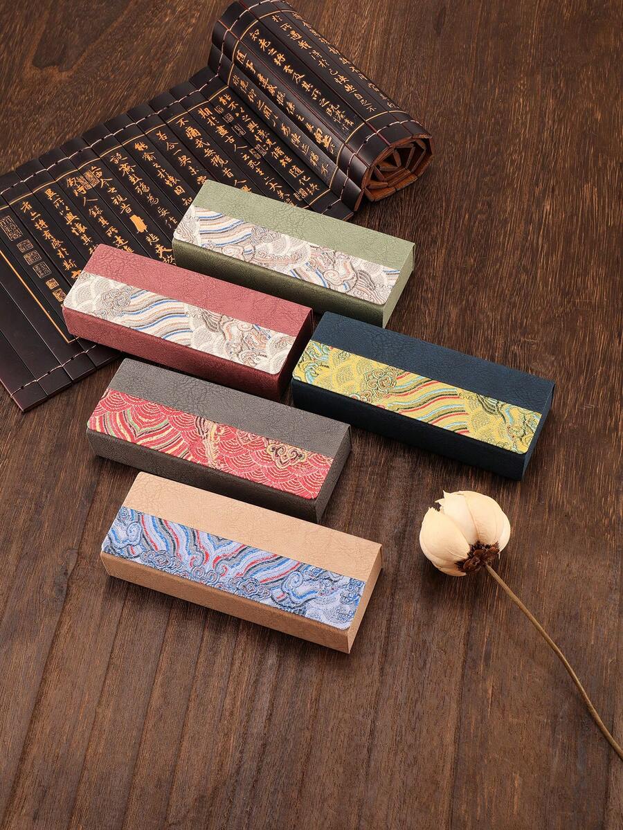 1pc Vintage Classical Style Leather Glasses Case With Retro Pattern Portable Hard Shell Eyewear Protection For Men Women Stylish Gift - Multicolor - View 1