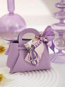 5pcs Holiday Gift Bags, Faux Leather Gift Bags With Ribbon Bow, Halloween Candy Bags, Christmas Candy Gift Bags, Wedding Party Favor Bags, Graduation Souvenirs Bags, Holiday Candy Boxes, Mini Tote Bags