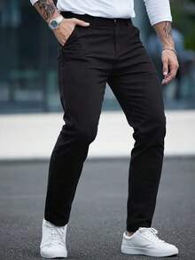Men's Plain Premium Twill Trousers High Durability Black - màu đen - Xem 1