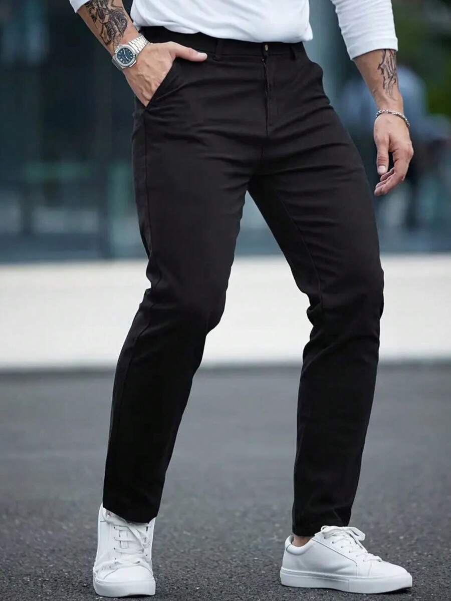 Men's Plain Premium Twill Trousers High Durability Black - màu đen - Xem 1