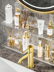 1 Stück Acryl Armatur Aufbewahrungsregal - platzsparender Hängeorganizer für Badezimmer Waschbecken | Wandmontierter Seife & Zahnbürstenhalter mit Ablauflöchern | Wasserdicht & rostfrei - perfekt für kleine Badezimmer, Wohnmobile & Studentenwohnheime | Schlichtes modernes Design - Haltekleinfrei auf der Arbeitsplatte!