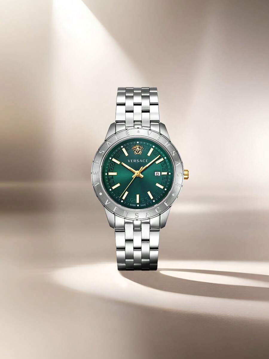 Versace Men's Business Quartz Bracelet Watch with Stainless Steel Strap and Case Wrist Watch for Men with Green Dial,VE2C00321