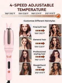 Plancha rizadora automática de cerámica, 4 ajustes de temperatura, diseño anti-quemaduras, pantalla LED - Crea fácilmente rizos largos, calentamiento rápido, adecuada para mujeres - Ver 2