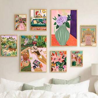 1 st Modern flickavas blomma abstrakt illustration poster kraft klubb bar vintage posters väggkonst kanvas målning sovrum studie presenter dekor valfri ram