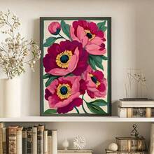 1pc Unframed Boho Botanical Summer Peonies Floral Wall Art Poster Canvas Print Pink Minimalist Abstract Flower Vintage Painting For Office,Living Room,Bedroom,Dorm,Modern Home Decoration