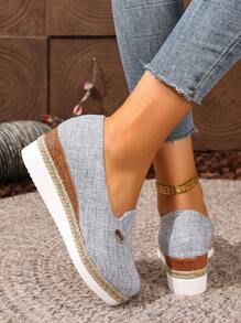 Alpargatas planas informales con suela gruesa para mujeres de talla grande