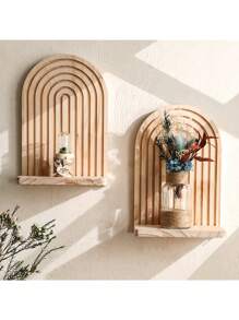 1 pieza Estante de pared en forma de puerta de madera maciza para macetas, artesanía de madera para decoración del hogar y la sala de estar