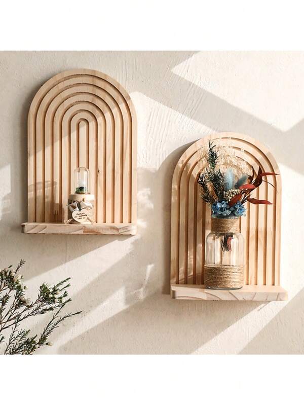 1 pieza Estante de pared en forma de puerta de madera maciza para macetas, artesanía de madera para decoración del hogar y la sala de estar