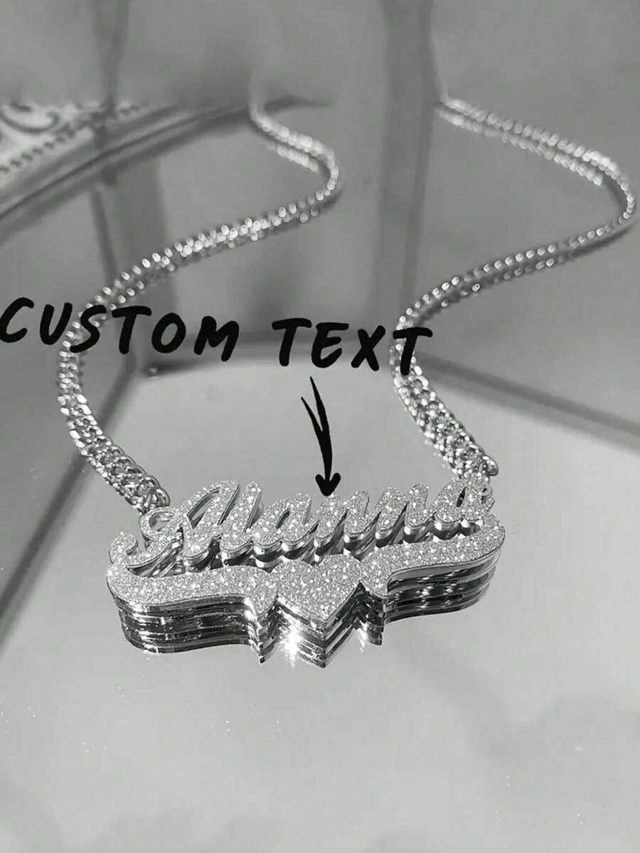 1 chiếc vòng cổ tên hai lớp tùy chỉnh, dây chuyền Cuban bằng thép không gỉ, mặt dây chuyền hình trái tim, mặt dây chuyền sáng bóng, trang sức cá nhân hóa 3D, phù hợp cho nam và nữ, quà Giáng sinh, quà tặng gia đình, quà tặng ngày lễ thời trang và thanh lịch, quà tặng cho người yêu, khắc chữ, thép không gỉ, nhiều màu sắc, dễ thương, quyến rũ, vui nhộn, Kawaii, Y2K, unisex, trang sức cho nữ