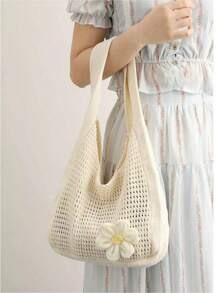 Women's One-Shoulder Woven Tote Bag – Casual Crochet Handbag For Beach, Vacation, School, Or Student Projects, Stylish Summer Shoulder Bag - 彩色 - 查看 4