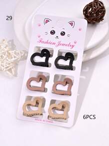 6pcs/Set Solid Color Casual Cute ABS Plastic Hair Clips, Butterfly, Flower, Heart, Square Design, Small Size Matte Black Bangs Claws, Princess Front & Side Bang Clips, Suitable For All Seasons Summer Hair Jaw Clip