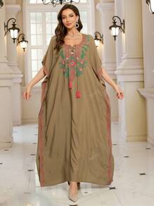 Women's Elegant Embroidered Dress Plus Size Bohemian Batwing Sleeves Dubai Abaya Casual Holiday Dresses Outfits