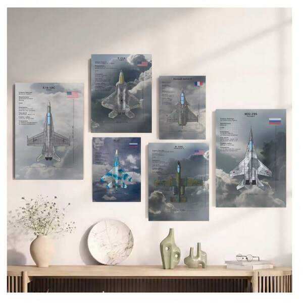 1pc Frameless Aircraft Fighter Military Posters Vintage Painting Sky Plane Printing Wall Arts Picture Modern Living Room Bedroom Dormitory Study Office Wall Decoration Home Decoration