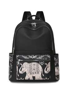 1 Mochila com Padrão Retrô de Elefante, Mochila de Moda Feminina, Mochila de Viagem Portátil de Grande Capacidade com Vários Bolsos, Adequada para Uso de Mulheres em Aula, Transporte, Viagem e Compras com Padrões Aleatórios