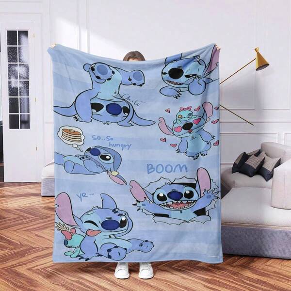 1pc Disney Stitch Flannel Blanket - Soft, Light And Warm, Suitable For All Seasons - Great For Sofa, Bed Or Travel