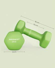Juego de 2 Mancuernas, 2 x 2 kg, Mancuernas Hexagonales con Superficie de Vinilo, para Fitness, Ejercicio, Entrenamiento, para Gimnasia en Casa, Verde Lima - Verde - Ver 7