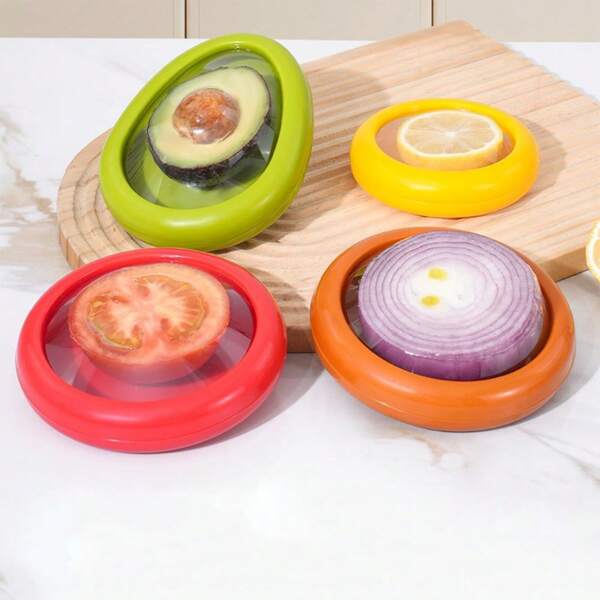 1 pieza/4 piezas Recipientes de almacenamiento de alimentos de plástico transparente para refrigerador con tapas para limón, aguacate, tomate, frutas y verduras, portátiles para el trabajo, con sellado hermético, reutilizables para congelador y refrigerador, suministros escolares