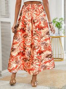 Women's Floral Print High-Lit Side Slit Skirt - Vacation Wrap Beach Skirt, Flowy Boho Summer Skirt, Casual A-Line Midi Skirt For Women,Casual Skirts For Women,Fashion Skirts For Summer