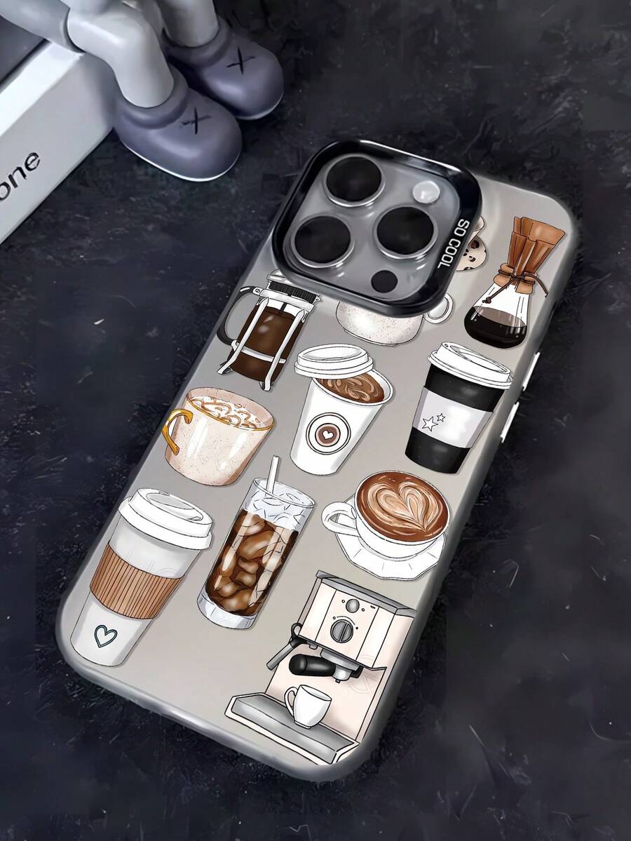 قطعة واحدة من أغلفة الهواتف المضادة للخدش وبصمات الأصابع ذات تصميم بطبعة القهوة السوداء متوافقة مع هواتف 16/16Pro/16Plus، 15/15ProMax/15Pro، 11، 12، 13، 14ProMax، 11Pro/11ProMax، 12Pro/12ProMax، 13Pro/13ProMax، 14Pro/14ProMax، تصميم أنيق وإبداعي