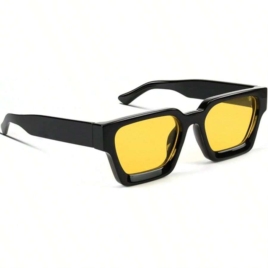 Square Men Women Fashion Thick Rectangle Glasses Shades Designer Style - أسود/أصفر فاتح - مشاهدة 1