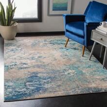Oscar Abstract Distressed Area Rug Blue/Grey 3' X 3' Square