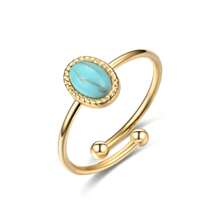 1 Stück modischer edelstahl-Ring in grünem Türkis-Prägung in elliptischer Form, verstellbar, für Frauen, minimalistischer Alltags- und Hochzeit/Anlass-Trag