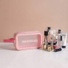 Bolsa de maquiagem impermeável fosca de poliuretano, bolsa transparente para artigos de higiene pessoal de grande capacidade, organizador portátil para viagem e praia