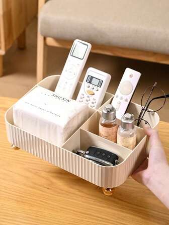1 pieza Caja de almacenamiento de escritorio multifuncional de gran capacidad, caja para pañuelos de mesita de noche, control remoto de aire acondicionado, lápiz labial, caja de almacenamiento de cosméticos, adecuada para organizar artículos del hogar