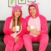 Lilo & Stitch Adult Kigurumi Pajamas Plush Unisex Cosplay Costume Stitch - Pink - View 9