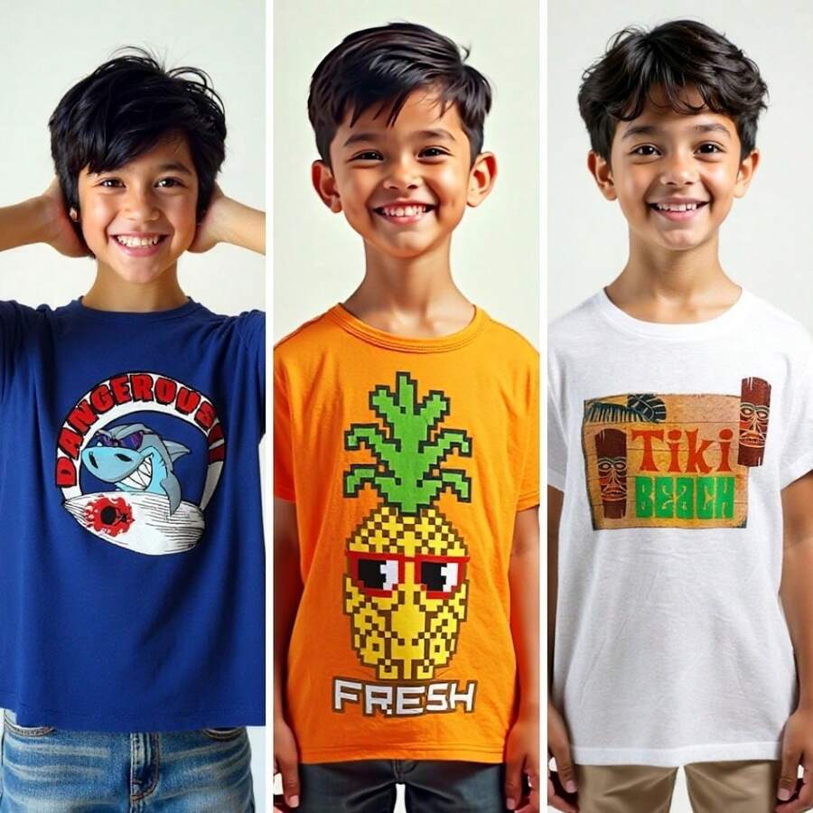 Set 3 Playeras para Niño de 10 Años – Manga Corta en Azul, Blanco y Naranja | Ropa Infantil Casual y Confortable - Multicolor - Ver 1