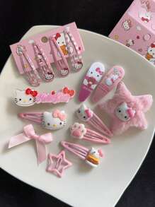 Sanrio Sanrio 14/12pcs Hello Kitty Hair Clips, Sweet Cute Mixed Color Plastic Hairpin Set With Bangs Clips, For Girls Friends Daily Wear & Birthday Valentine Gifts, Summer Beach Accessories Claw Clips Hair Slide Hair Barrettes