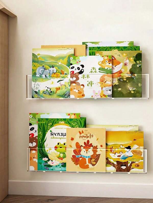 1 peça de prateleira de acrílico para livros infantis ilustrados, estante de parede para berçário, corredor, estante sem necessidade de furação