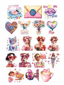 17/18 pezzi di adesivi colorati ad acquerello e pastello con cuori, ragazze floreali di primavera e motivi caffè, adesivi vintage con lettere scritte a mano per fai-da-te, scrapbooking, planner, taccuino, computer, articoli di cartoleria vintage, forniture scolastiche, ritorno a scuola