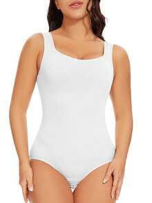 Tummy Control Shapewear Bodysuits For Women Slim Abdomen Compression Full Body Shaper Sculpting Shaping Tank Top Underwear Undershirts Wide Shoulder Straps - 白色 - 查看 9
