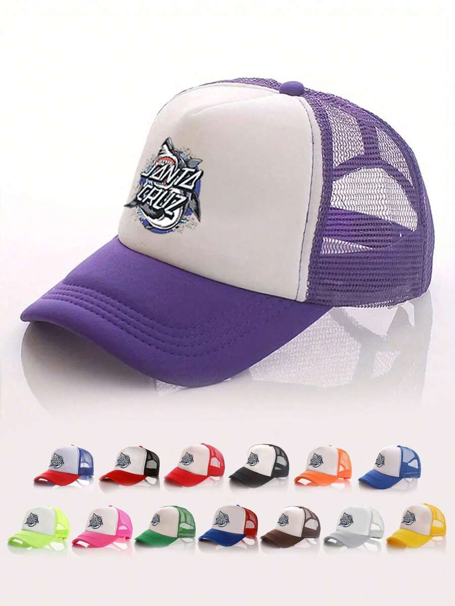 1pc Y2K Shark Print Baseball Cap, Mesh Trucker Hat, Breathable Adjustable Golf Sun Hat, Fashionable Curved Brim Sun Hat For Women/Men, Couples Summer Sun Protection