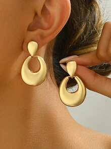 2入組時尚金屬雙圓水滴形無耳洞夾式耳環 - clip - 查看 4