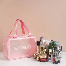 Bolsa de maquiagem impermeável fosca de poliuretano, bolsa transparente para artigos de higiene pessoal de grande capacidade, organizador portátil para viagem e praia