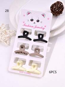 6pcs/Set Solid Color Casual Cute ABS Plastic Hair Clips, Butterfly, Flower, Heart, Square Design, Small Size Matte Black Bangs Claws, Princess Front & Side Bang Clips, Suitable For All Seasons Summer Hair Jaw Clip