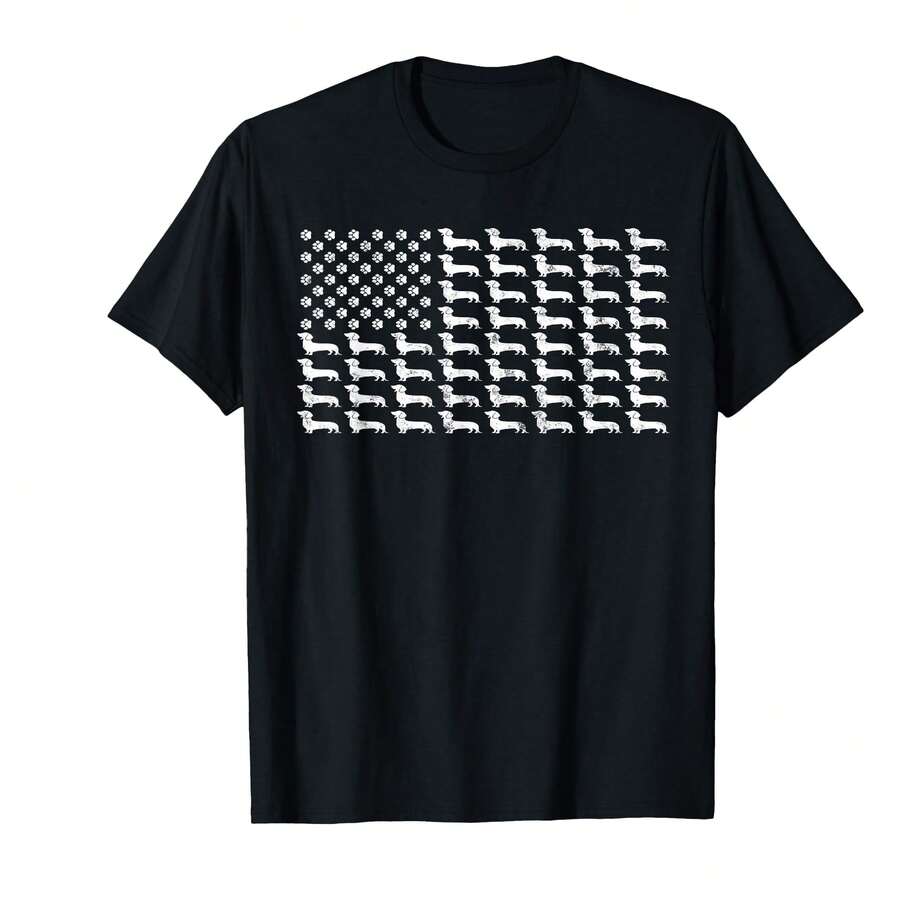 An Flag Dachshund Patriotic Dog Dad Mom 4th Of July T-Shirt{SO Graduation Gifts - Black - View 1