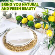 12 Pcs Fake Lemon Limes Artificial Fruits Yellow Green Faux Lemon Limes Mix Set With 10 Pcs Leaves 1 Pc Woven Basket Lifelike Fake Fruits Decor For Kitchen Party Table Photo Prop Home